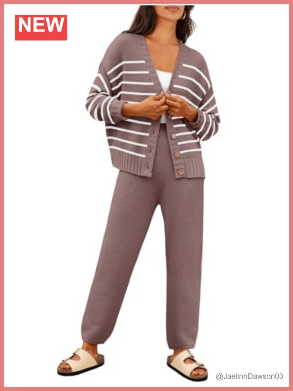 Women's 2 Piece Knit Lounge Set Cardigan Pants Cozy Casual